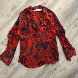 Boho iro red silk semi sheer blouse 36 s